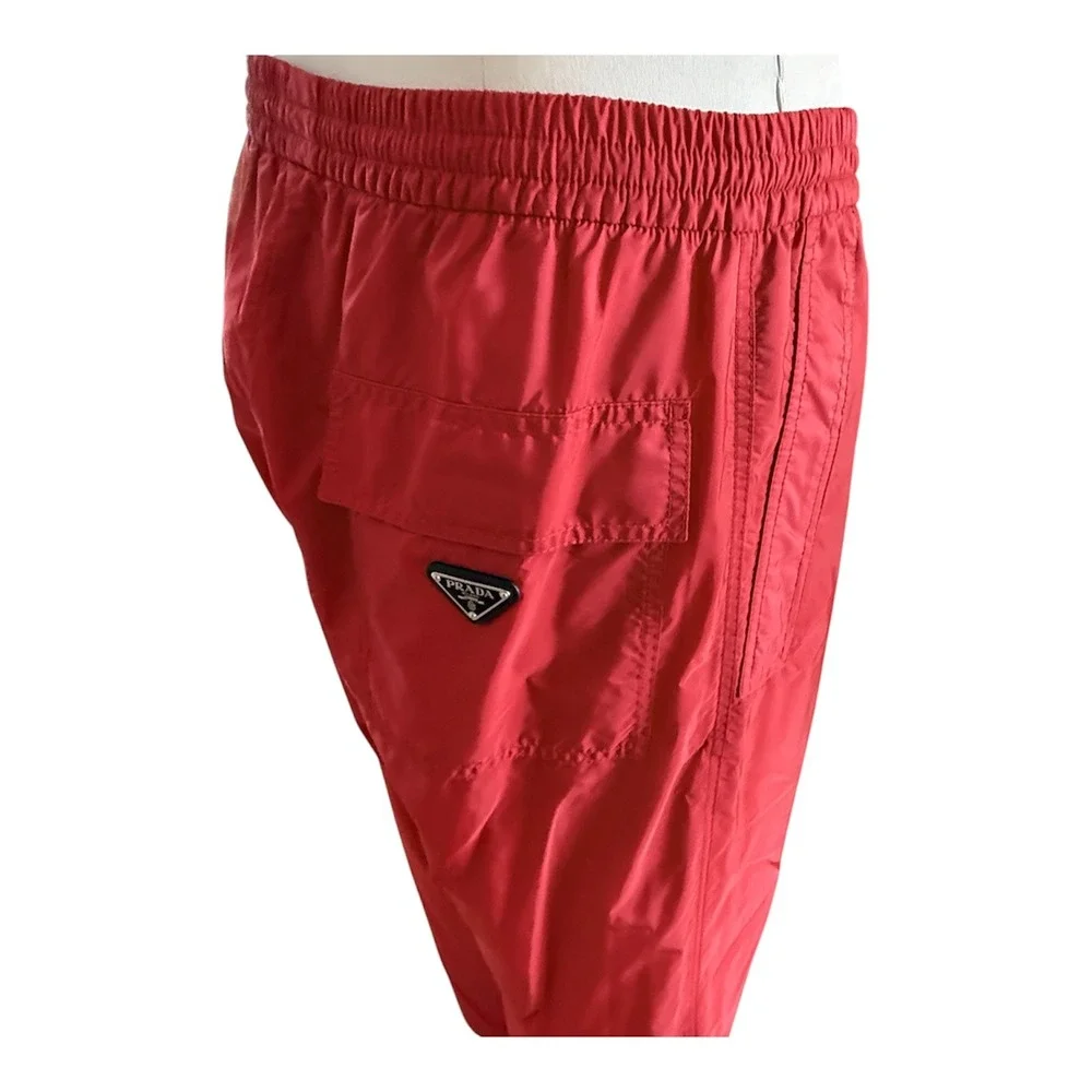 Prada Men's Red Re-Nylon Jogging Pants SPH374 Large, Triangle logo, stretch